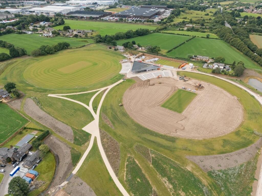 Drone shot of the pavillion under construction